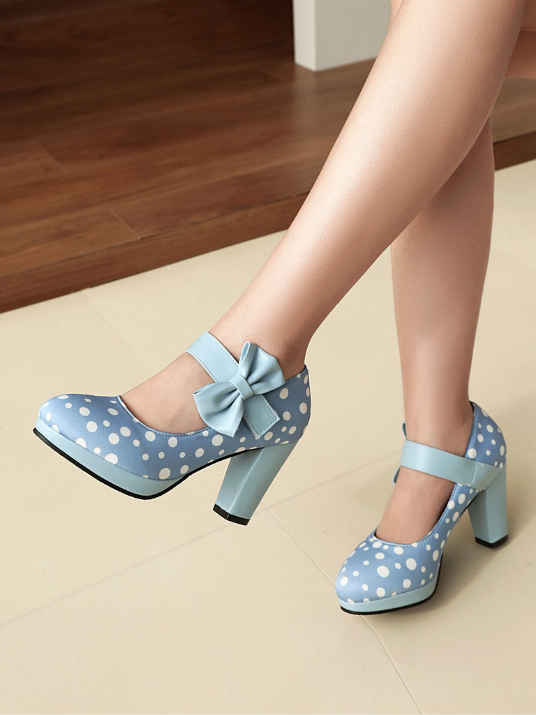 Mary Jane Polka Dots Bowknot Chunky Heels