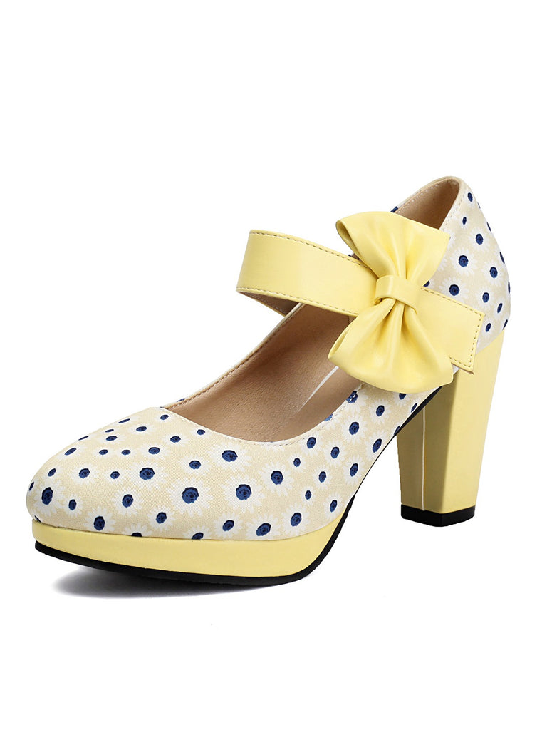 Mary Jane Polka Dots Bowknot Chunky Heels