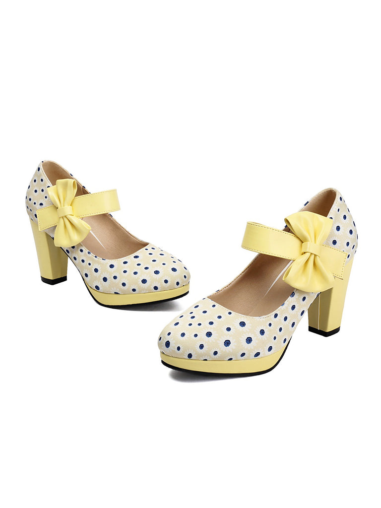 Mary Jane Polka Dots Bowknot Chunky Heels