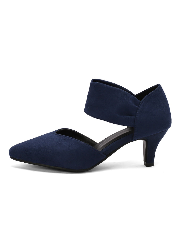 Solid Pointed Toe Suede Kitten Heels