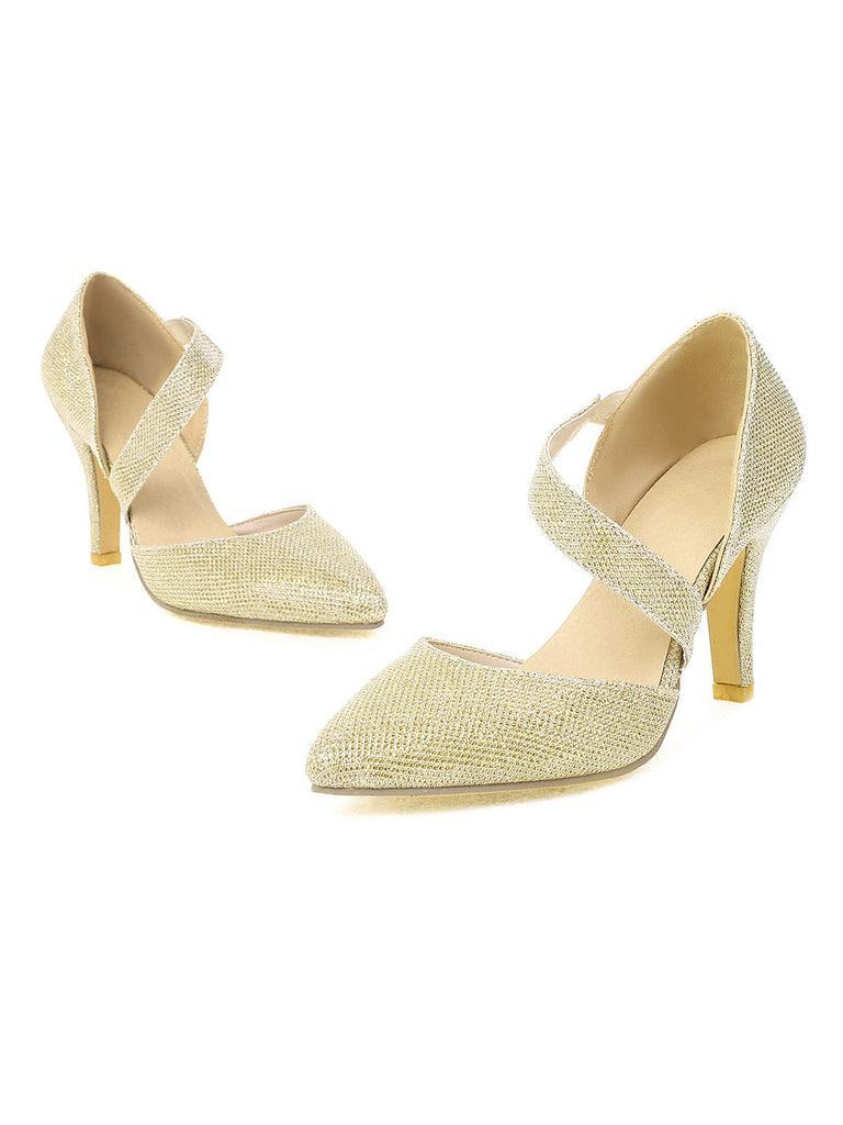 Pointed Toe Glitter Oblique Strap High Heels