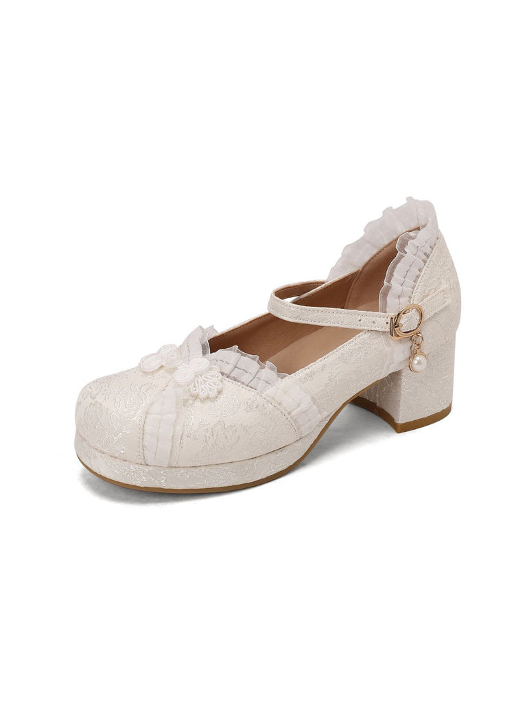 Vintage Lace Pearl Mary Jane Shoes