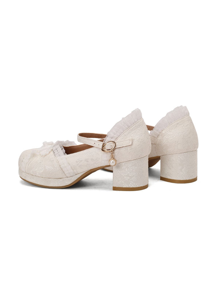 Vintage Lace Pearl Mary Jane Shoes