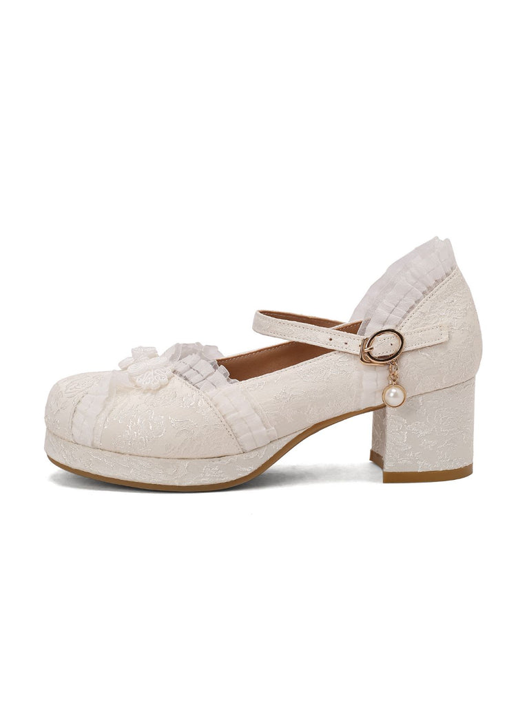 Vintage Lace Pearl Mary Jane Shoes