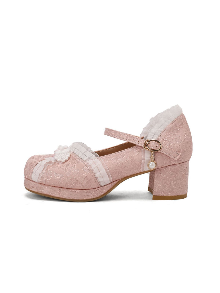 Vintage Lace Pearl Mary Jane Shoes