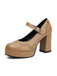 Vintage Solid Round Toe Buckle Chunky Heels