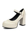 Vintage Solid Round Toe Buckle Chunky Heels