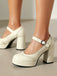 Vintage Solid Round Toe Buckle Chunky Heels