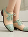 Colorblock Leather Round Toe Strappy Oxford Shoes