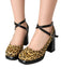 Vintage Leopard Criss-Cross Buckle Chunky Heels