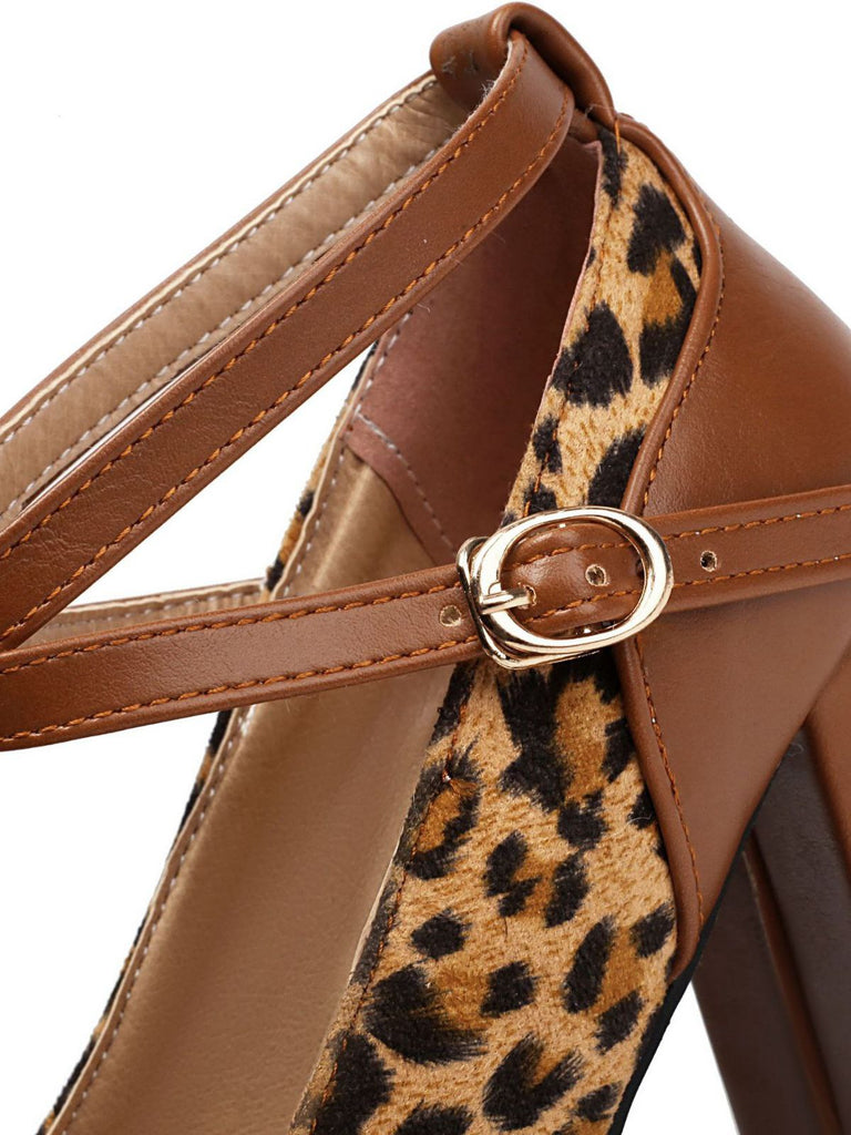 Vintage Leopard Criss-Cross Buckle Chunky Heels
