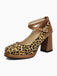 Vintage Leopard Criss-Cross Buckle Chunky Heels