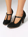 Vintage Lace Patchwork T-Strap Buckle High Heels
