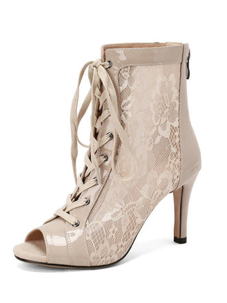 Mesh Patchwork Peep Toe High Heel Sandals