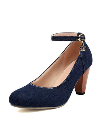 Denim Buckle Mary Janes Chunky Heels