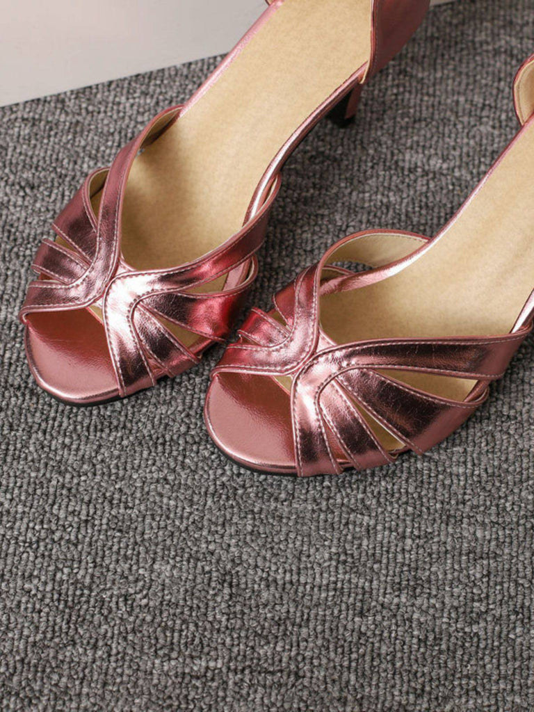 Vintage Solid Peep Toe Hollow Slip-On High Heels