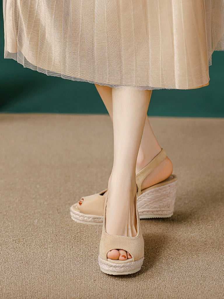 Vintage Peep Toe Slingback Wedge Sandals