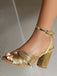 Vintage Pleated Twist Peep Toe Buckle Chunky High Heels