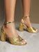 Vintage Pleated Twist Peep Toe Buckle Chunky High Heels