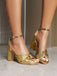 Vintage Pleated Twist Peep Toe Buckle Chunky High Heels