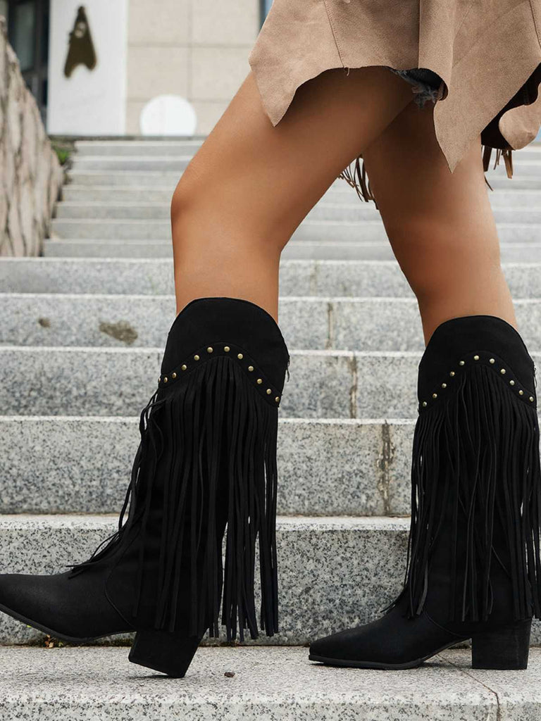 Vintage Tassel Chunky High-heeled Boots