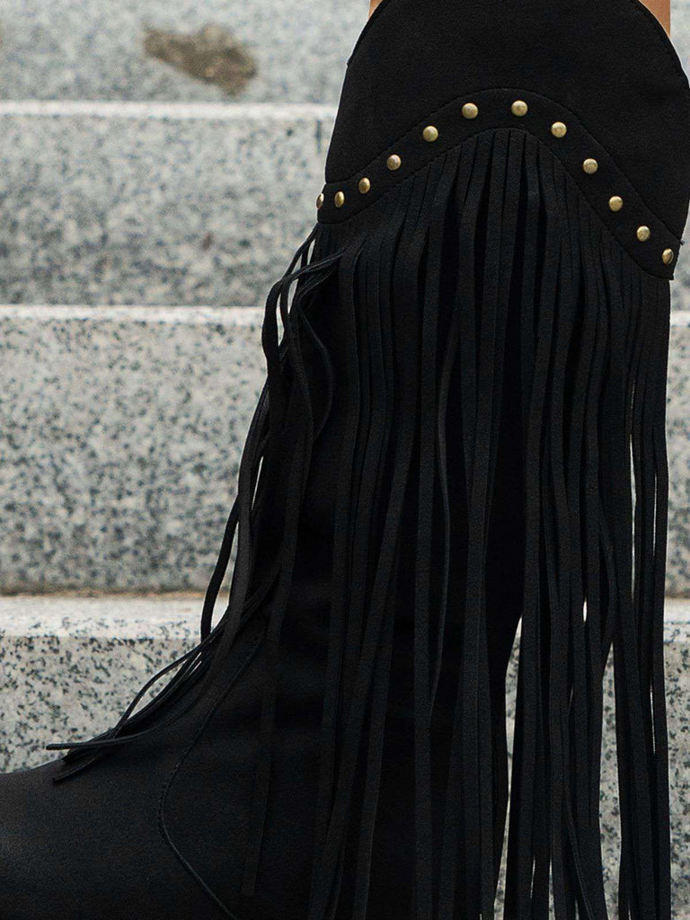 Vintage Tassel Chunky High-heeled Boots