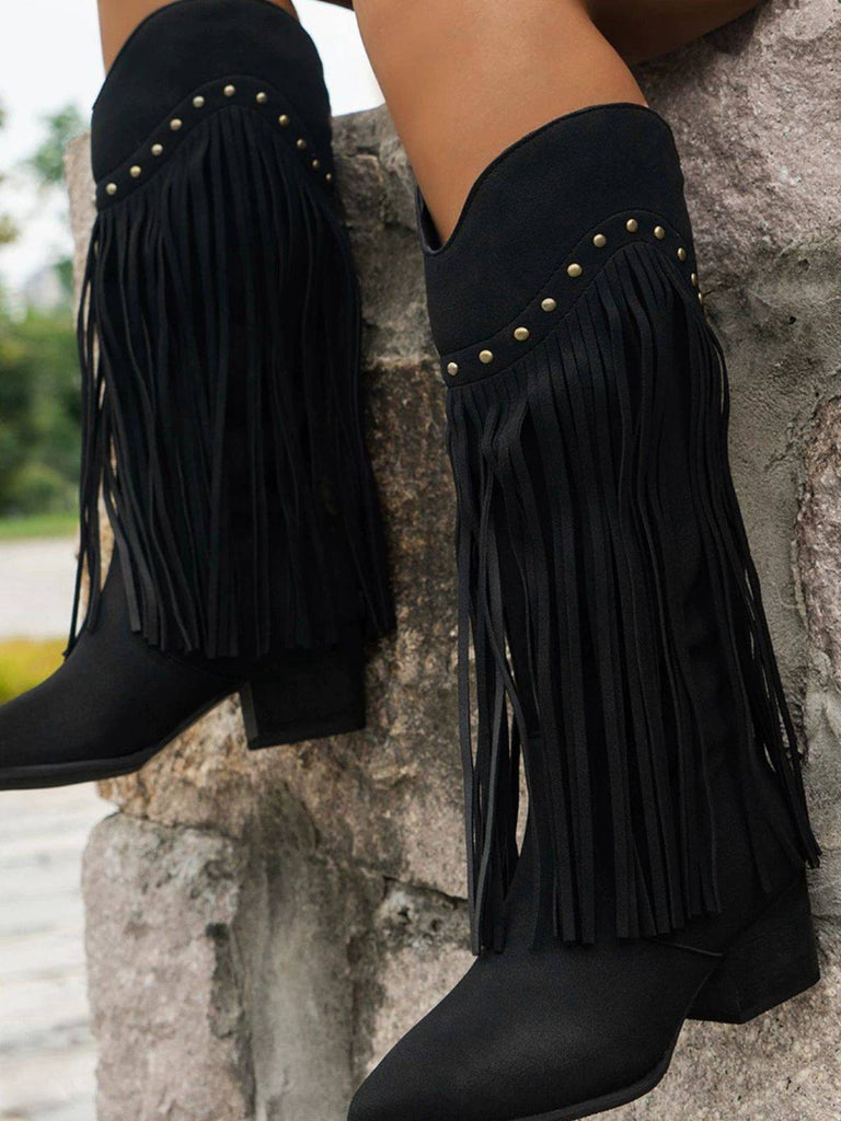 Vintage Tassel Chunky High-heeled Boots
