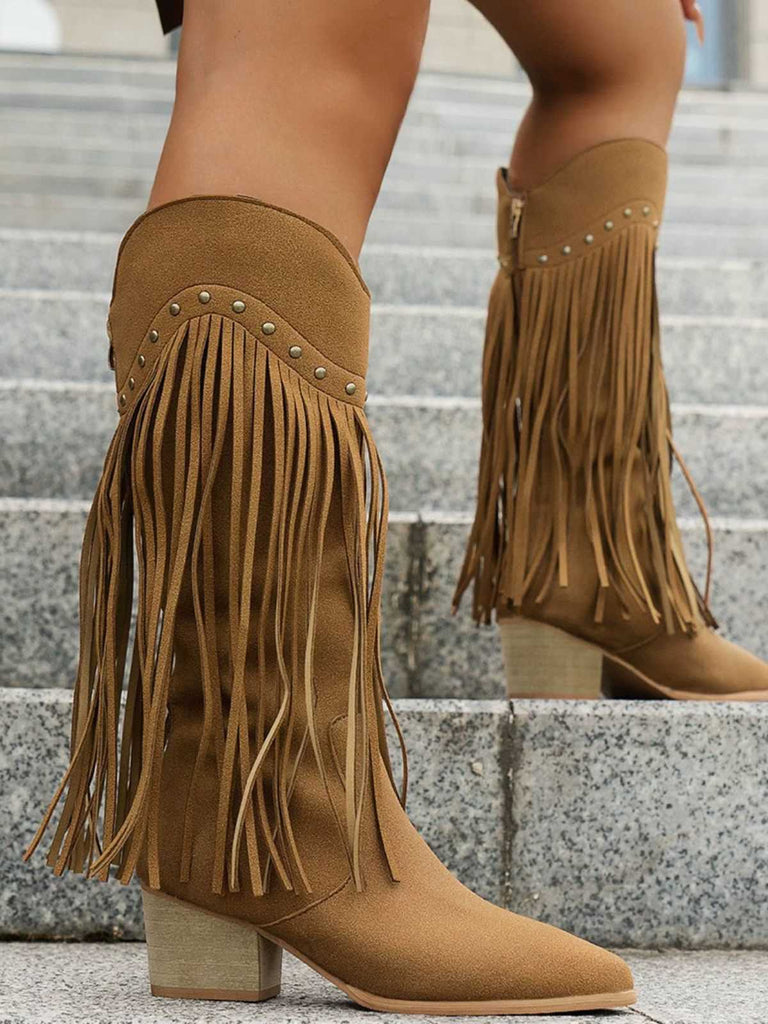 Vintage Tassel Chunky High-heeled Boots