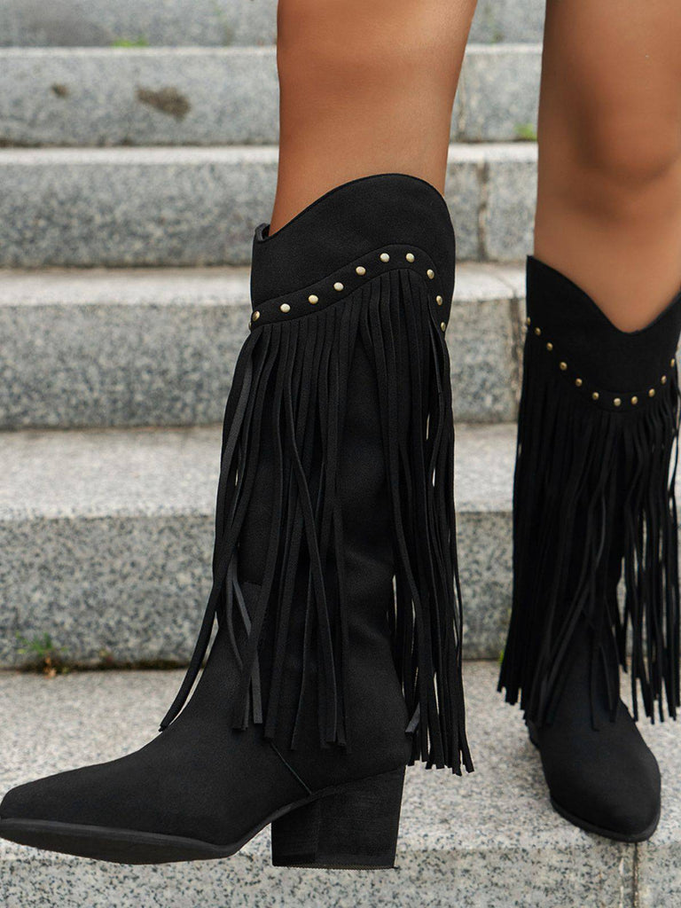 Vintage Tassel Chunky High-heeled Boots