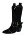 Flannelette Studded Wingtip Toe Chunky Heel Boots