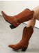 Flannelette Studded Wingtip Toe Chunky Heel Boots