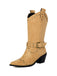Flannelette Studded Wingtip Toe Chunky Heel Boots
