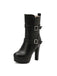 Pu Leather Round Toe Wedge Heel Mid-Calf Boots
