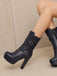 Pu Leather Round Toe Wedge Heel Mid-Calf Boots