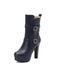 Pu Leather Round Toe Wedge Heel Mid-Calf Boots