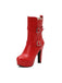 Pu Leather Round Toe Wedge Heel Mid-Calf Boots