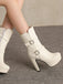 Pu Leather Round Toe Wedge Heel Mid-Calf Boots