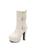 Pu Leather Round Toe Wedge Heel Mid-Calf Boots