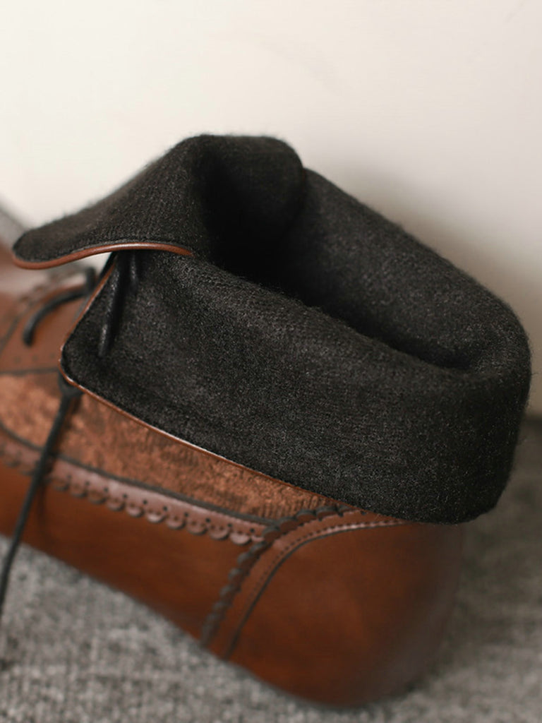 Vintage Embroidered Lace-Up Inner Heel Boots