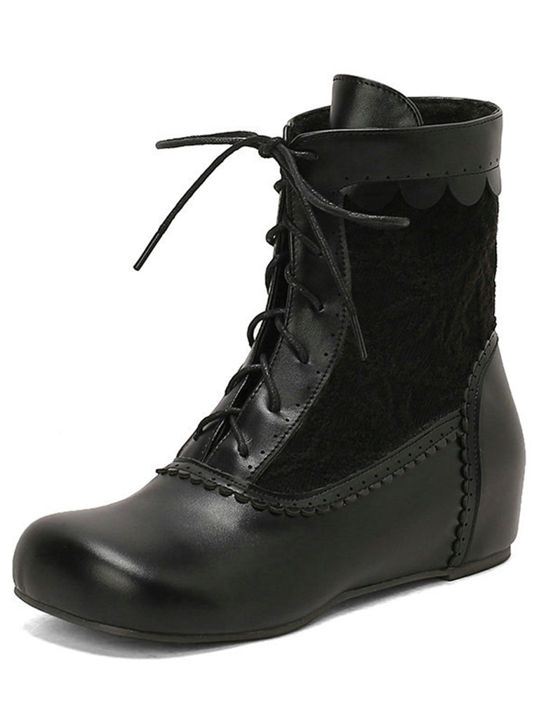 Vintage Embroidered Lace-Up Inner Heel Boots