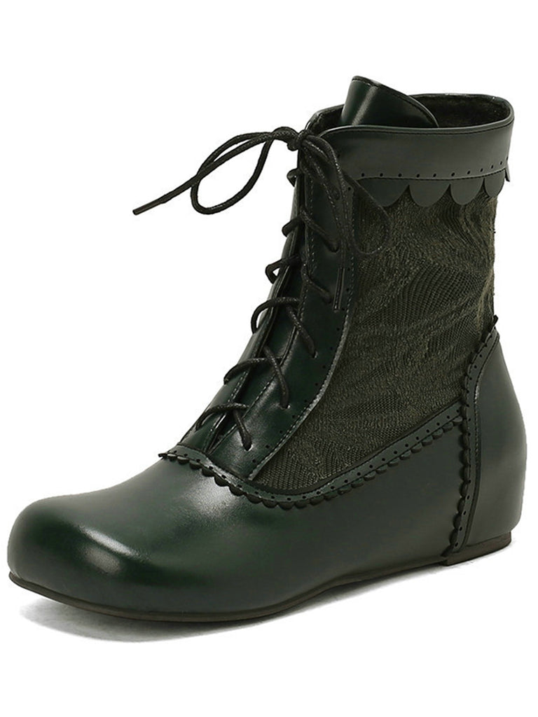 Vintage Embroidered Lace-Up Inner Heel Boots