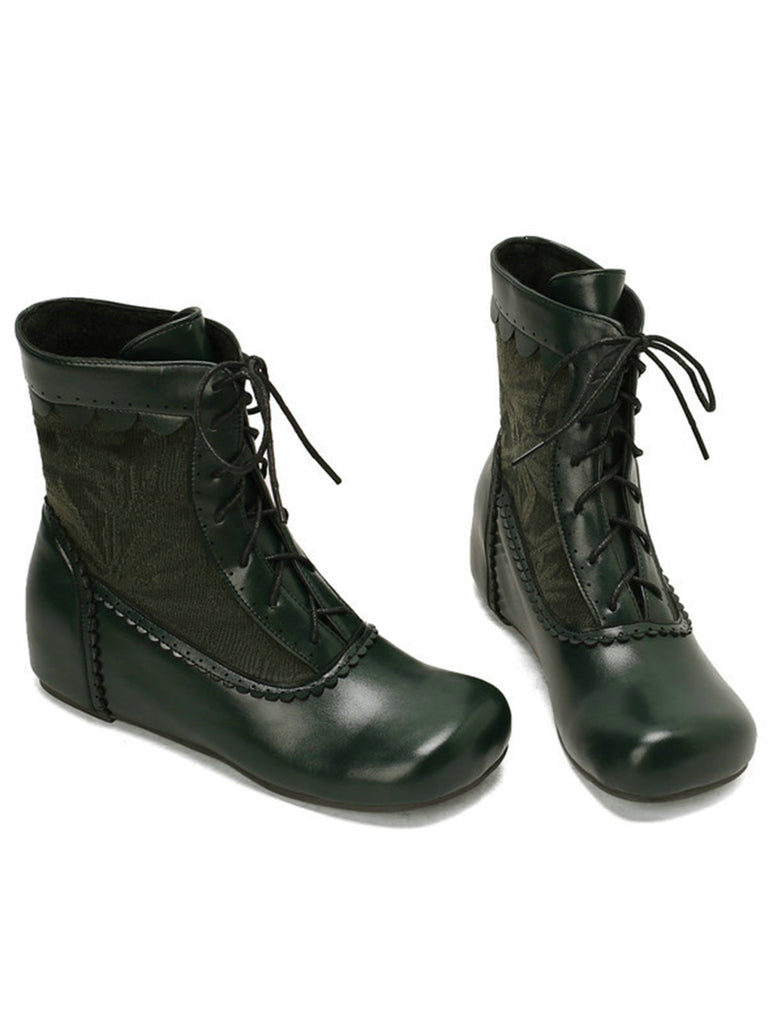Vintage Embroidered Lace-Up Inner Heel Boots