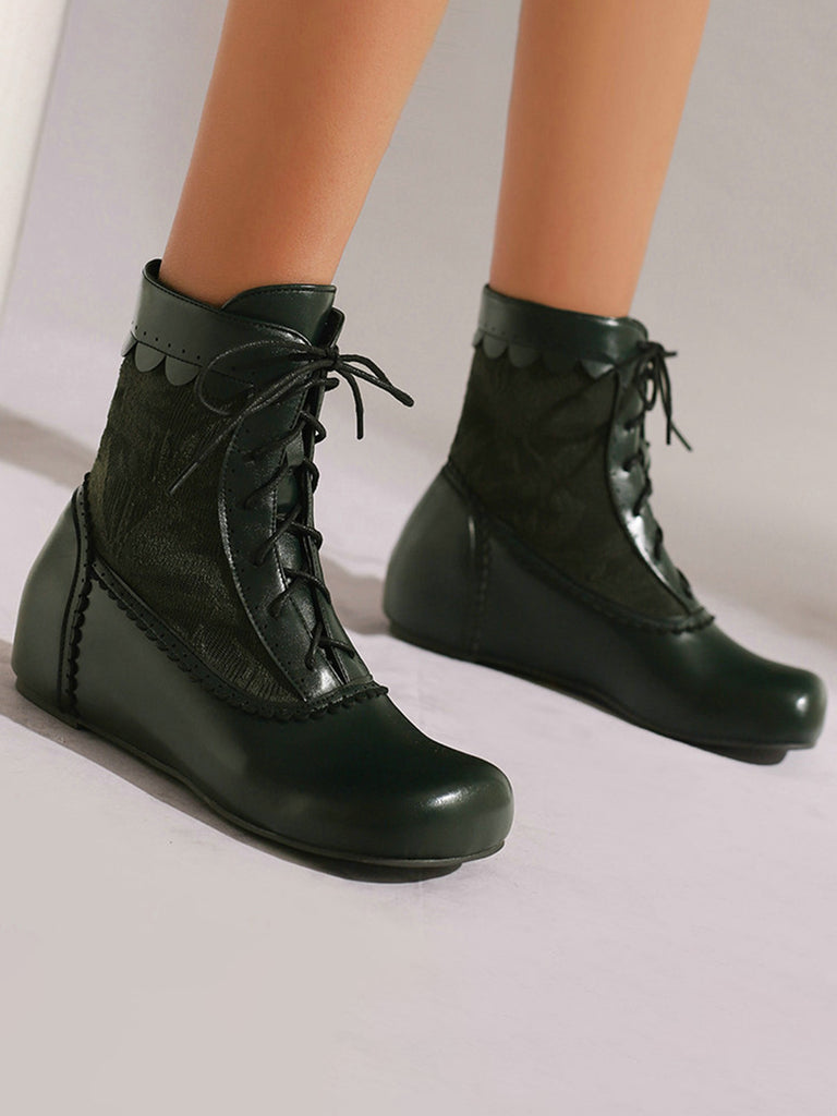 Vintage Embroidered Lace-Up Inner Heel Boots