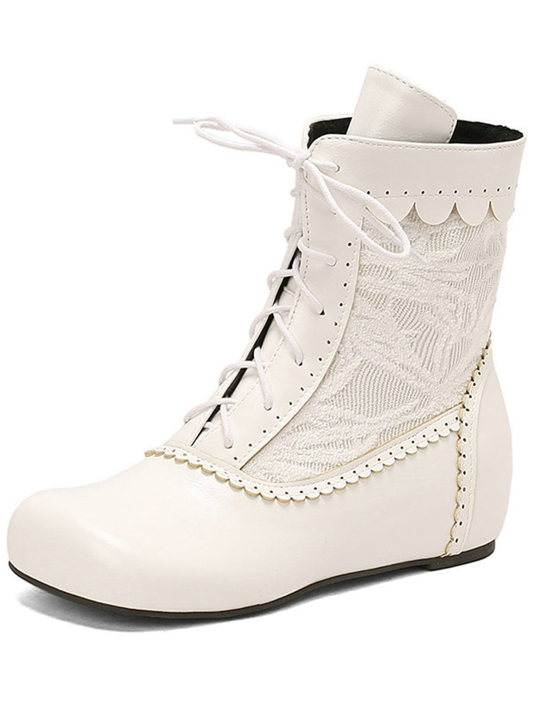 Vintage Embroidered Lace-Up Inner Heel Boots