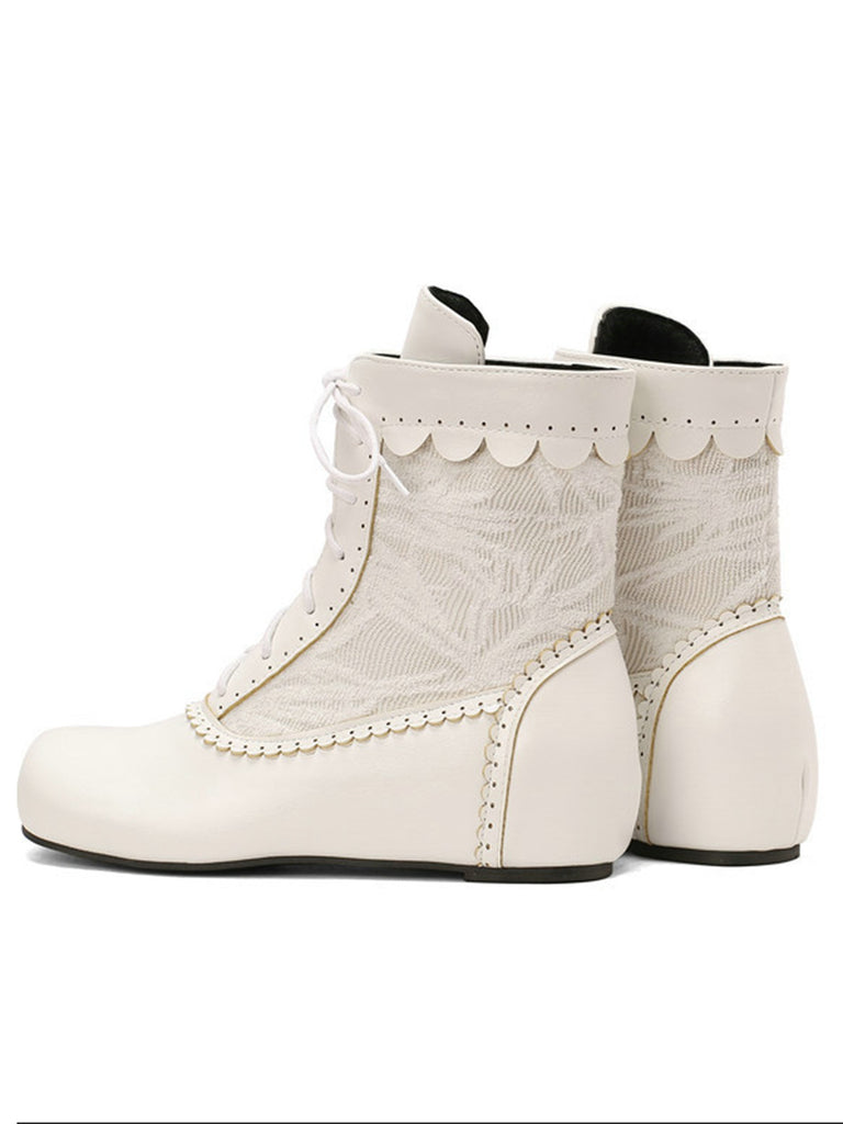 Vintage Embroidered Lace-Up Inner Heel Boots
