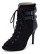 Metallic Open Toe Stiletto Drawstring Mid-Calf Boots