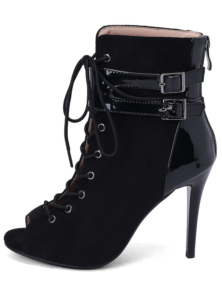 Metallic Open Toe Stiletto Drawstring Mid-Calf Boots