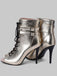 Metallic Open Toe Stiletto Drawstring Mid-Calf Boots