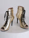 Metallic Open Toe Stiletto Drawstring Mid-Calf Boots