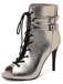 Metallic Open Toe Stiletto Drawstring Mid-Calf Boots